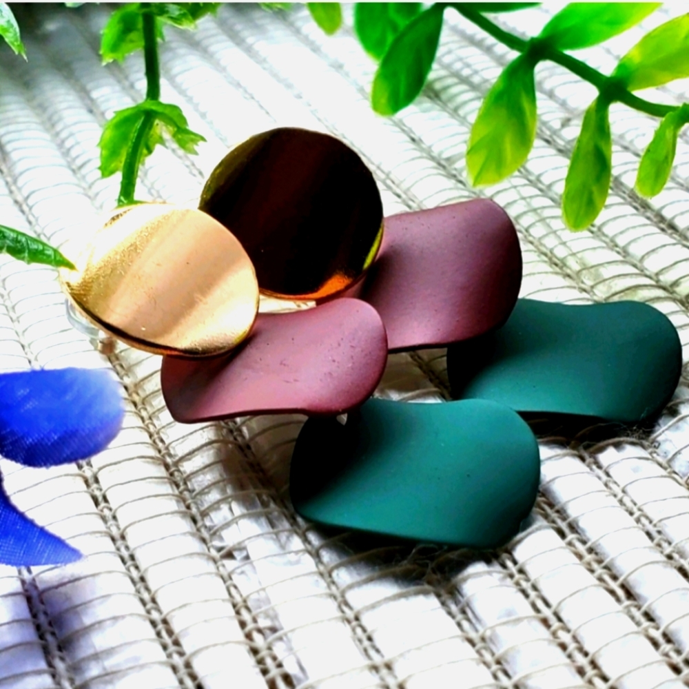 Fashion Bohemian Round Drop Metal Earrings purp/gn